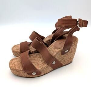 Lucky Brand Valintina Ankle Strap Platform Sandals Womens Brown Size US9.5M EU41